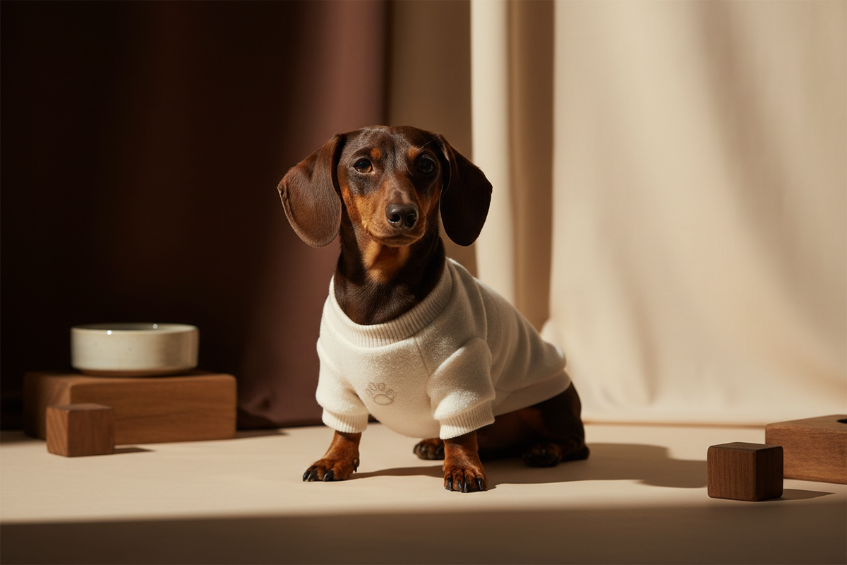 Dachshund in cozy sweatshirt