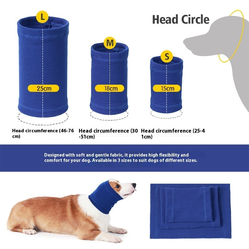 Blue dog ear cover size chart showing head circumference measurements