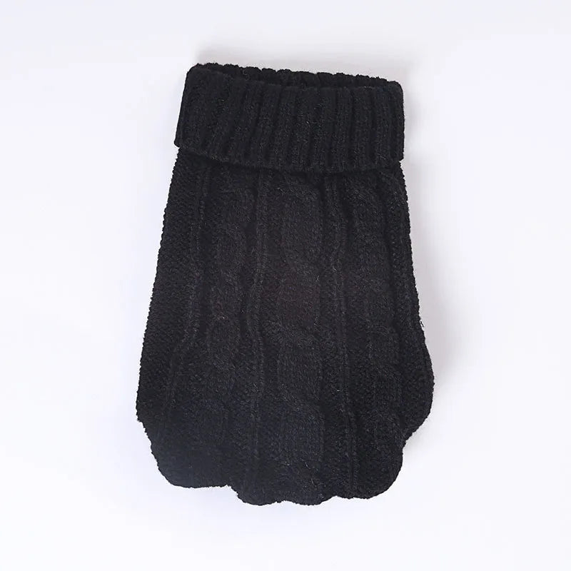 Black cable knit dog sweater with a ribbed turtleneck