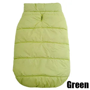 Light green quilted dog puffer jacket, back view