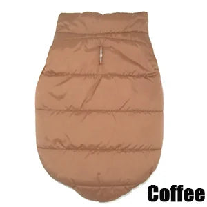 Brown quilted dog puffer jacket, back view