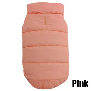 Peach pink quilted dog puffer jacket, back view