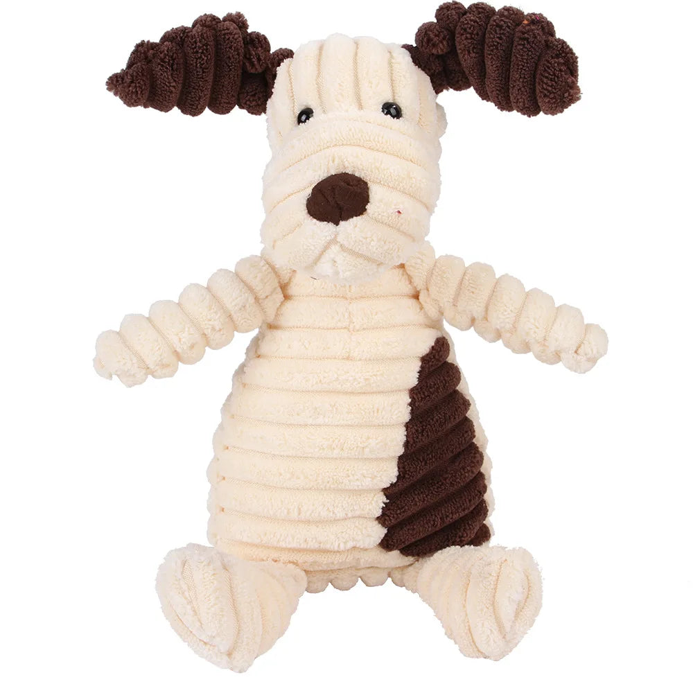 Cream-and-brown corduroy dog plush toy