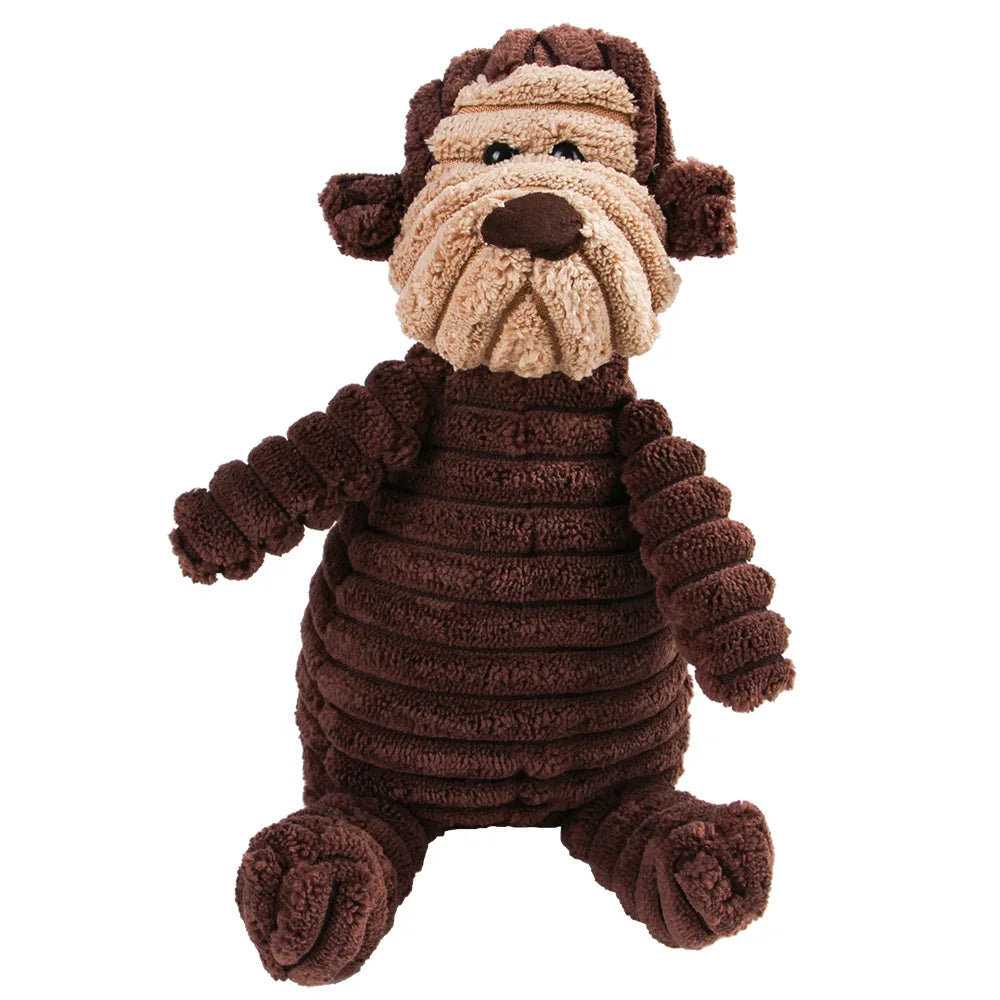 Brown corduroy monkey dog toy