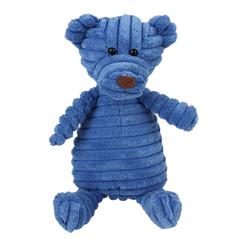 Blue corduroy bear dog toy