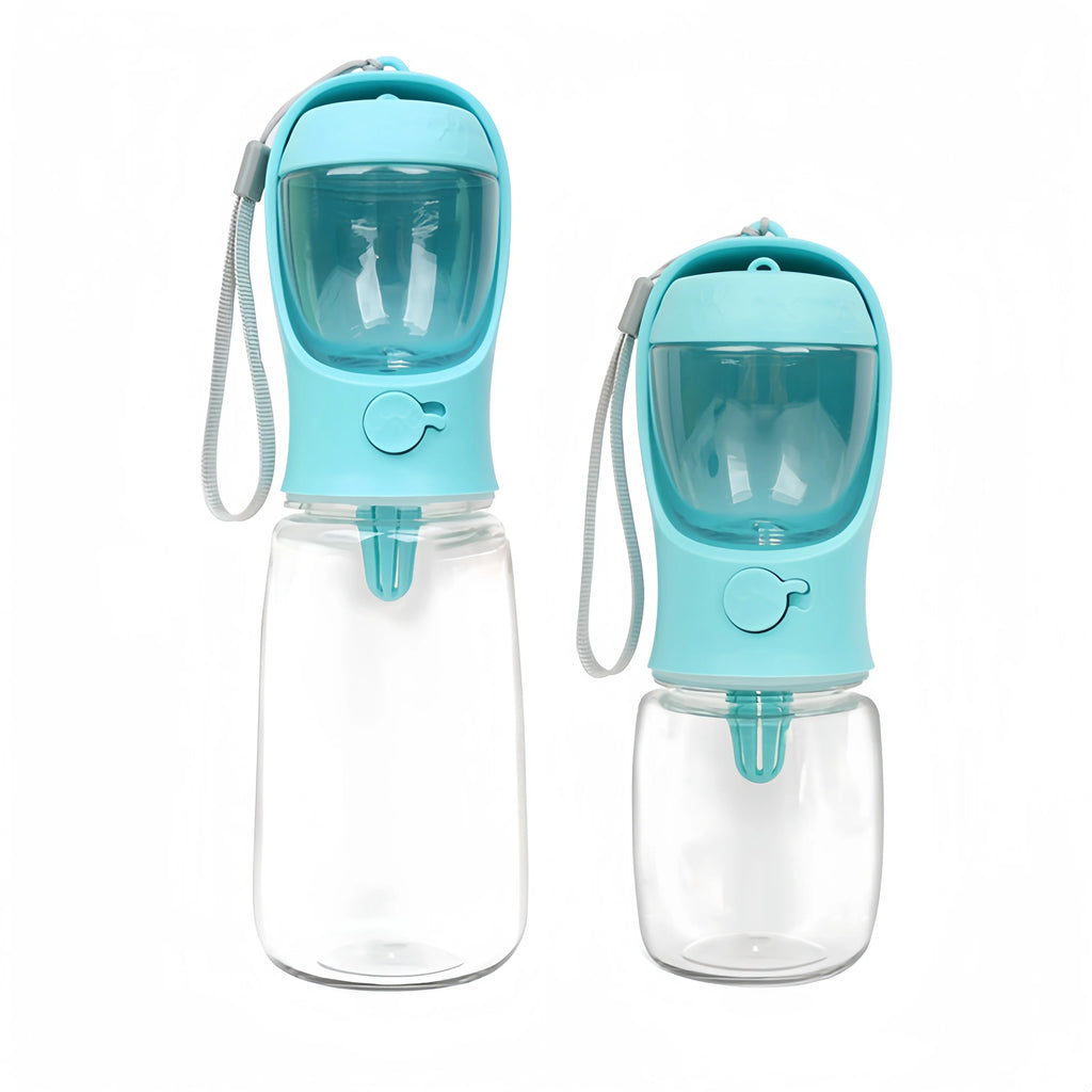 Two sizes of turquoise portable dog water bottle