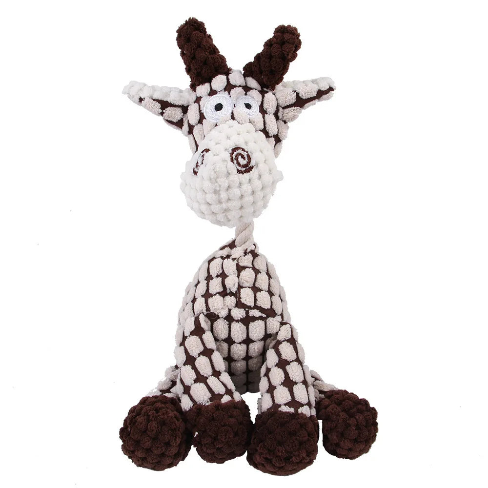 Brown-and-white giraffe plush dog toy