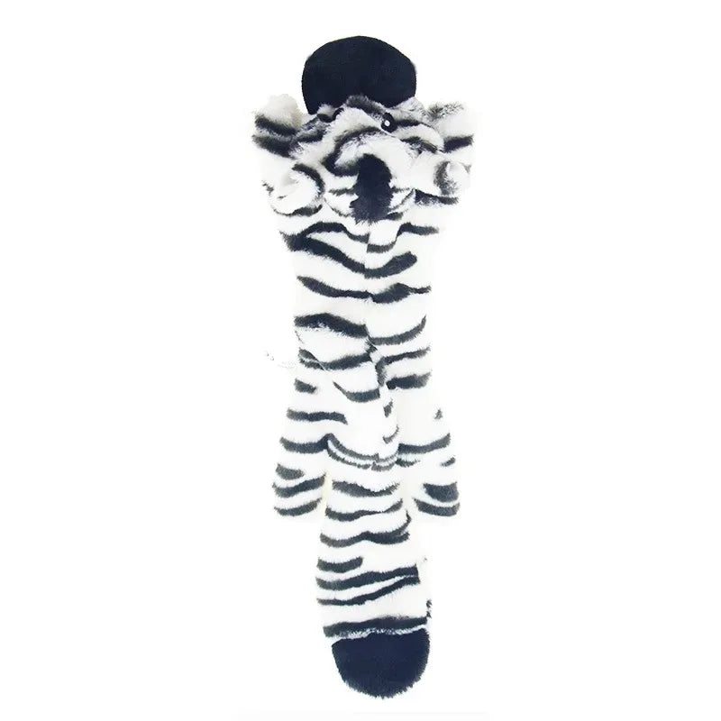 Flat zebra-striped plush dog toy