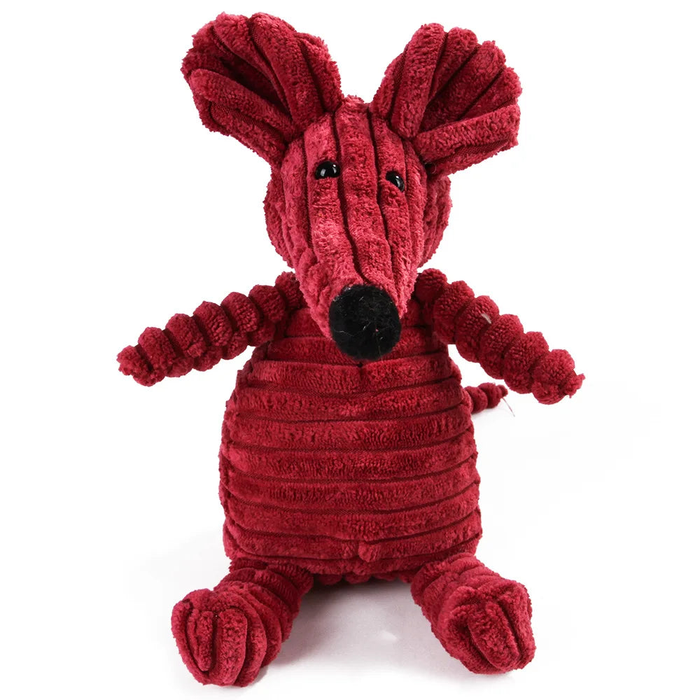 Red corduroy mouse dog toy