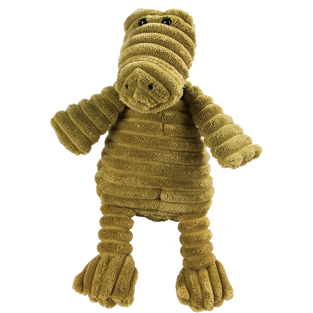 Olive green corduroy crocodile dog toy