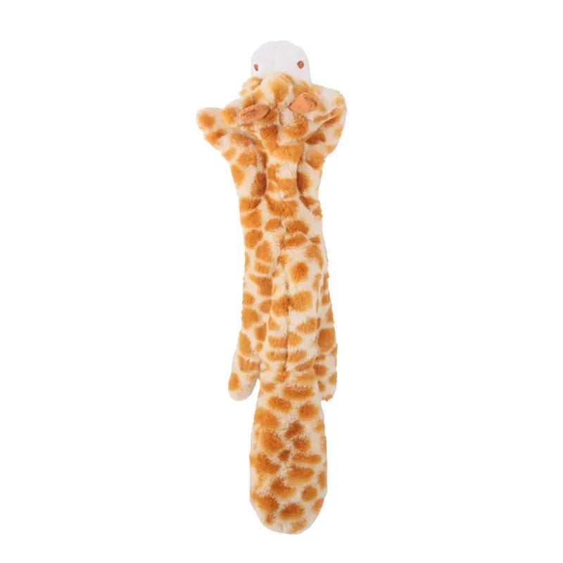 Flat giraffe-patterned plush dog toy