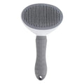Front view of the gray self-cleaning pet slicker brush on a white background.