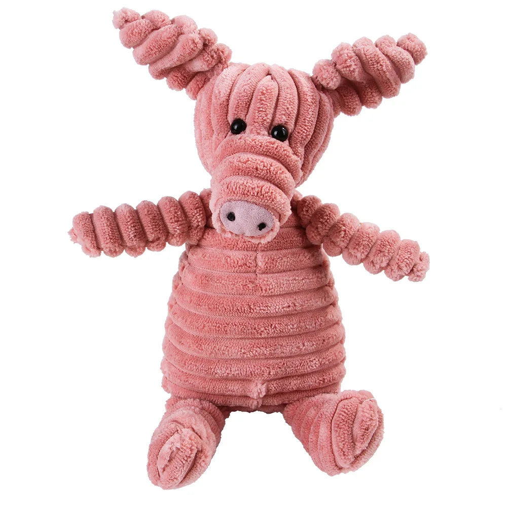 Pink corduroy pig dog toy