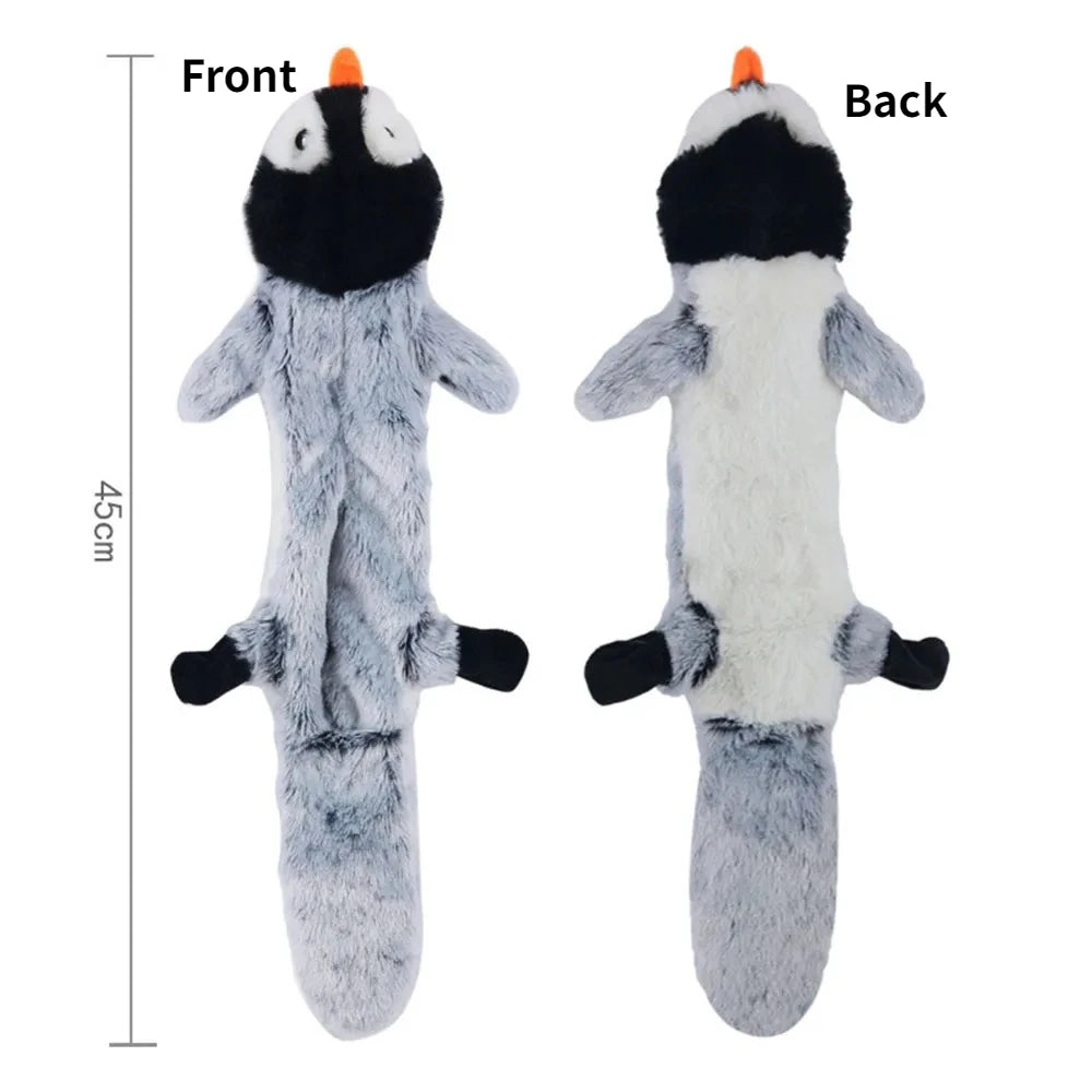 Front and back views of a gray bird plush dog toy