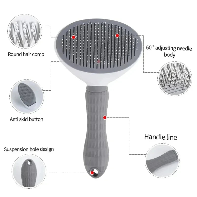 Close-up diagram of rounded pin tips, angled bristles, and the gray brush handle.
