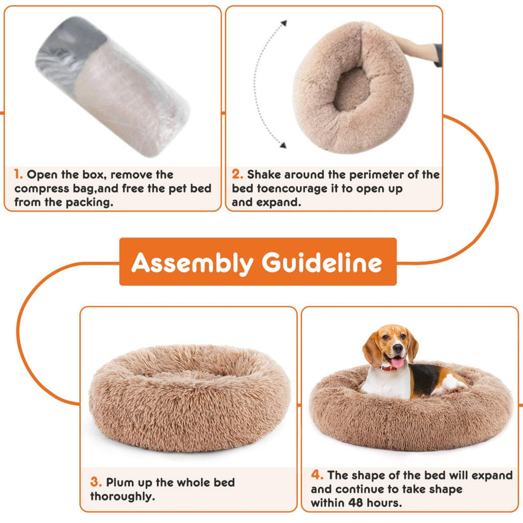 Donut pet bed unpacking and fluffing instructions